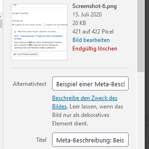 SEO für die PRaxiswebsite - Einstellung von Alternativtext und Titel