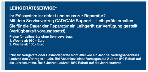 CAD/CAM Servicevertrag mit Leihgerätservice